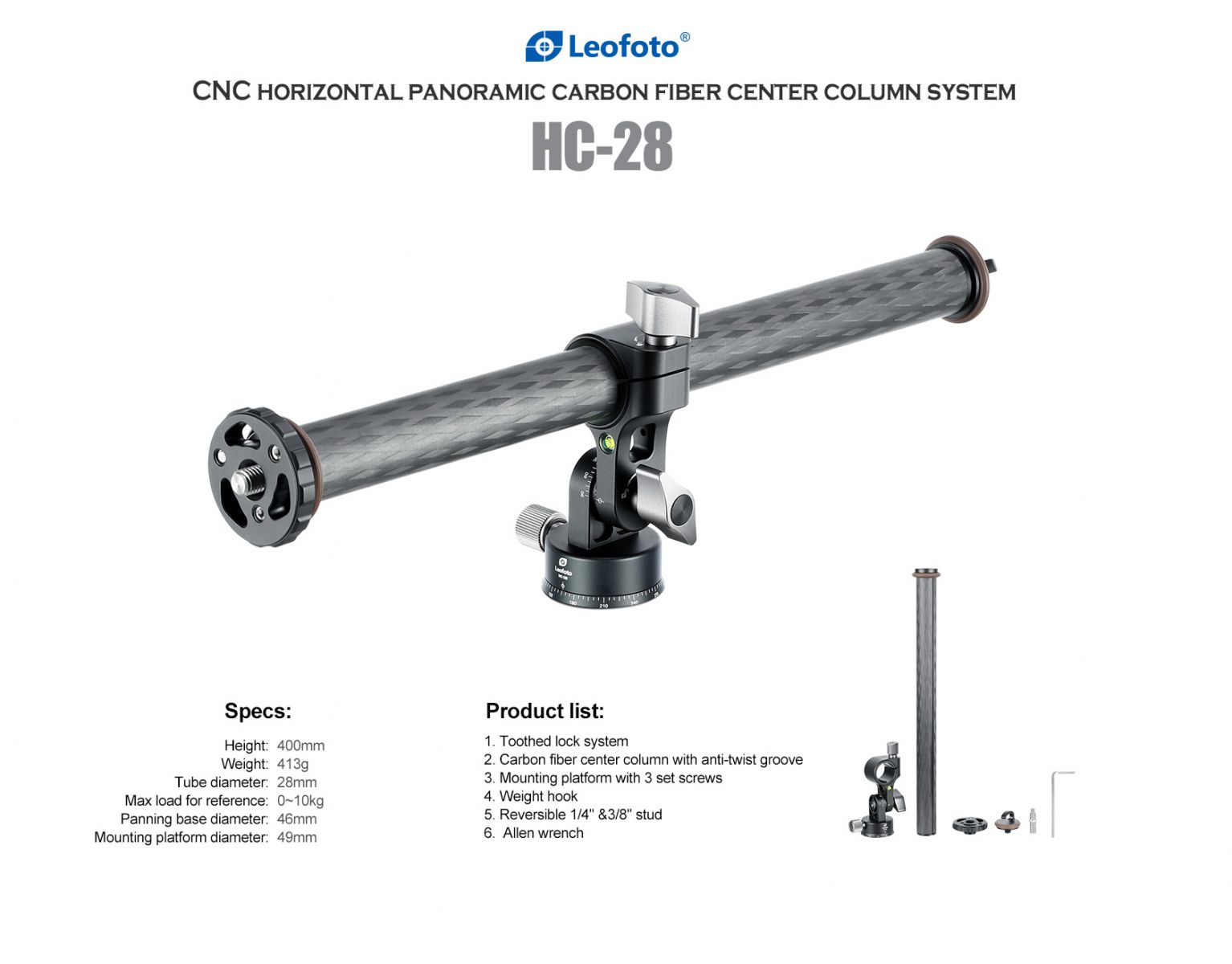 Trục ngang đa chiều Leofoto HC-28_Chính hãng