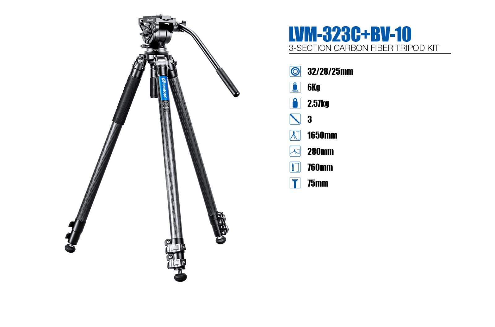 Chân tripod Leofoto LVM-323C + đầu quay BV-10_Chính hãng