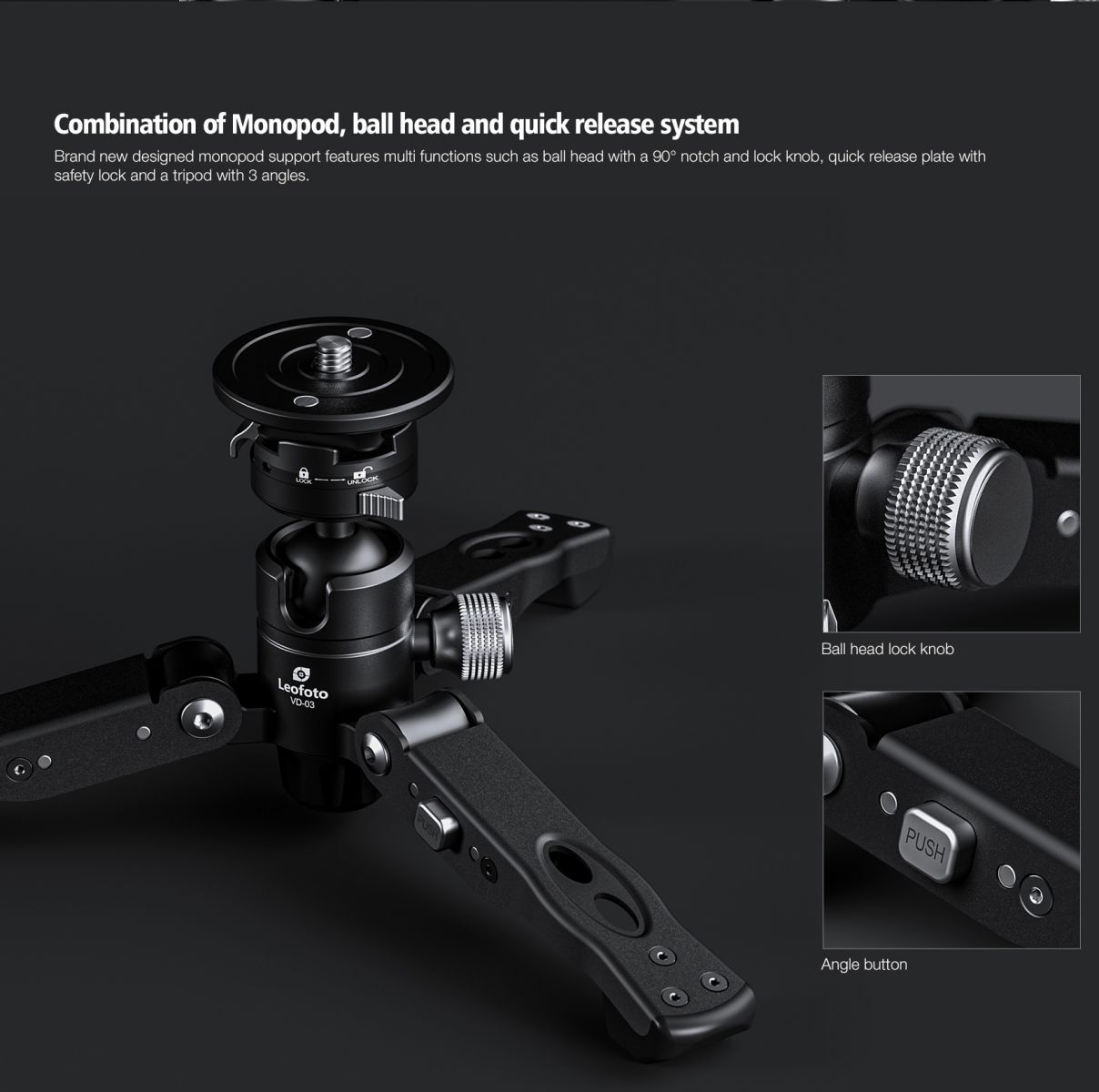 Chân monopod Leofoto MV-324C + đầu quay BV-10_Chính hãng