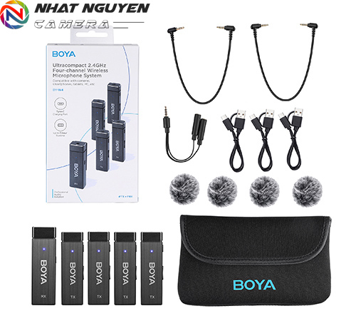 Boya BY-W4 - Micro Thu Âm Không Dây BY W4 Micro Wireless ( 4TX + 1RX) 4 người nói - Bảo hành 12 tháng