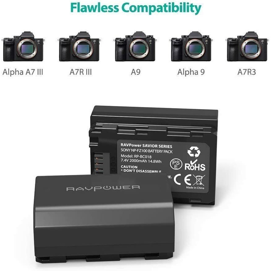 Bộ 2 pin và 1 sạc đôi RAVPower NP-FZ100 cho Sony