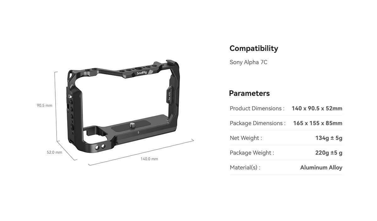 SMALLRIG Camera Cage for Sony A7C - 3081B