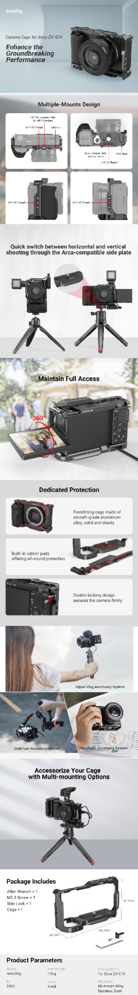 SMALLRIG Camera Cage for Sony ZV-E10 - 3531B