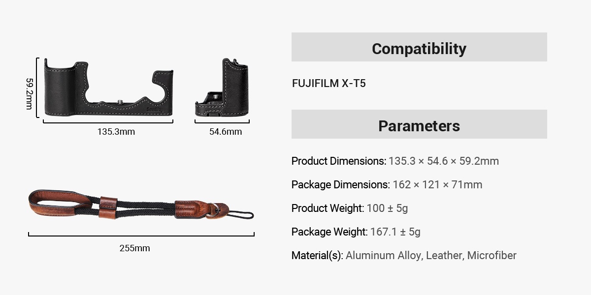 SMALLRIG Half Case / Wrist Strap Kit for FUJIFILM X-T5 - 3927