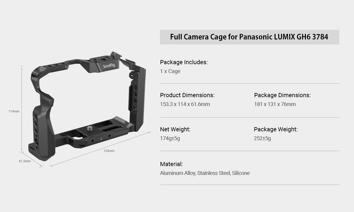 SmallRig Full Camera Cage for Panasonic LUMIX GH6 3784