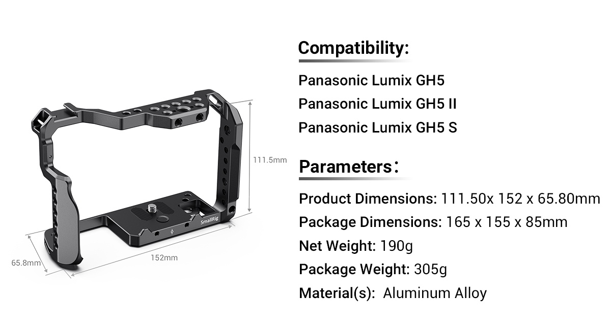 SmallRig Camera Cage for Panasonic Lumix GH5/GH5 II and GH5S CCP2646