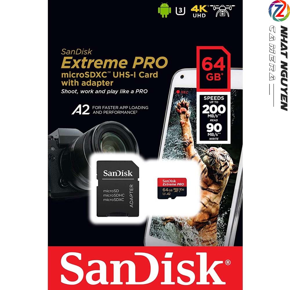 Thẻ Nhớ MicroSDXC SanDisk Extreme Pro V30 A2 64GB 200MB/s SDSQXCU-064G