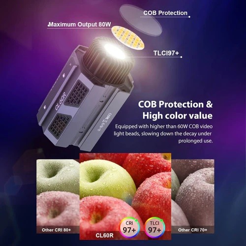 Đèn COLBOR CL60R COB Video Light - RGBWW65W Full Color 2700K-6500K Bowens Mount APP Control