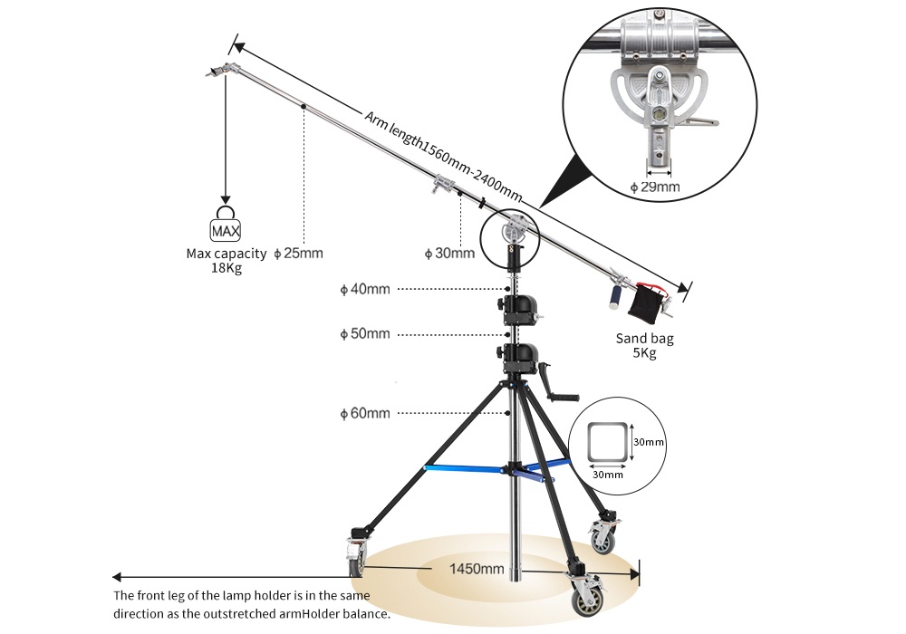 Chân Boom Jinbei BM-395 Hand Lifting Steel Studio Stand