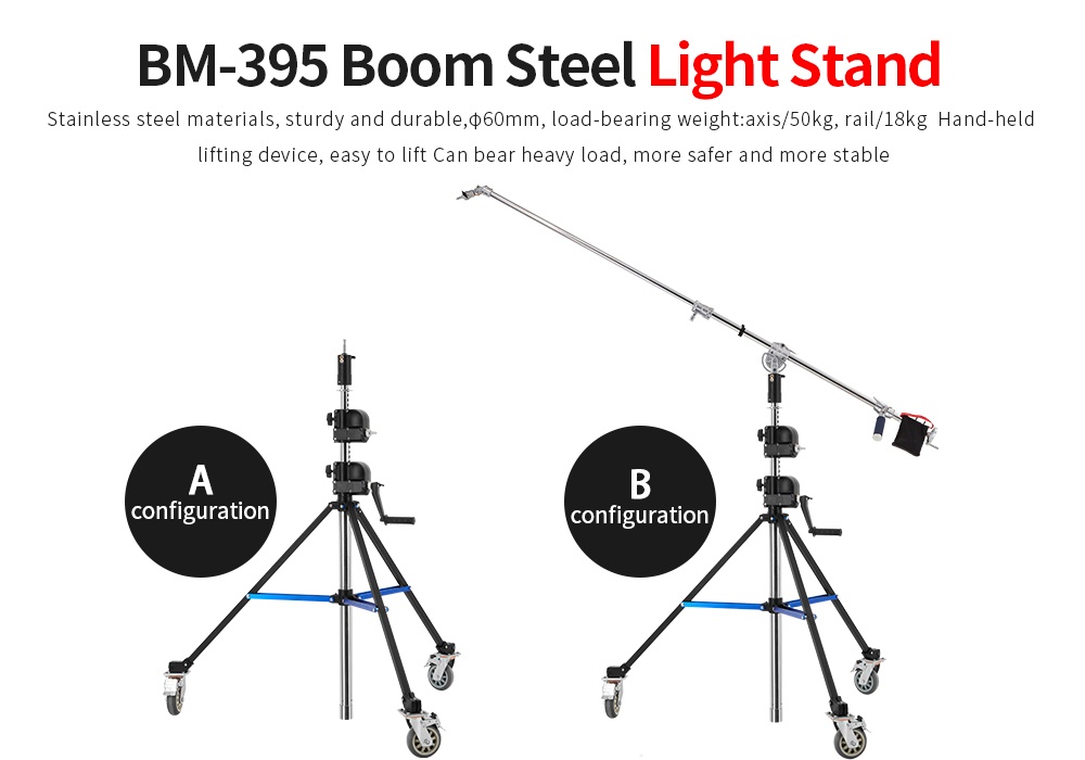 Chân Boom Jinbei BM-395 Hand Lifting Steel Studio Stand