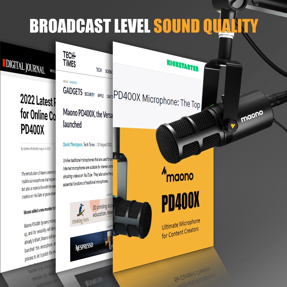 Micro dynamic Maono PD400X thu âm hỗ trợ USB/XLR 2 chế độ radio cho PC/ điện thoại/ phát trực tiếp/ podcasting/ ghi âm