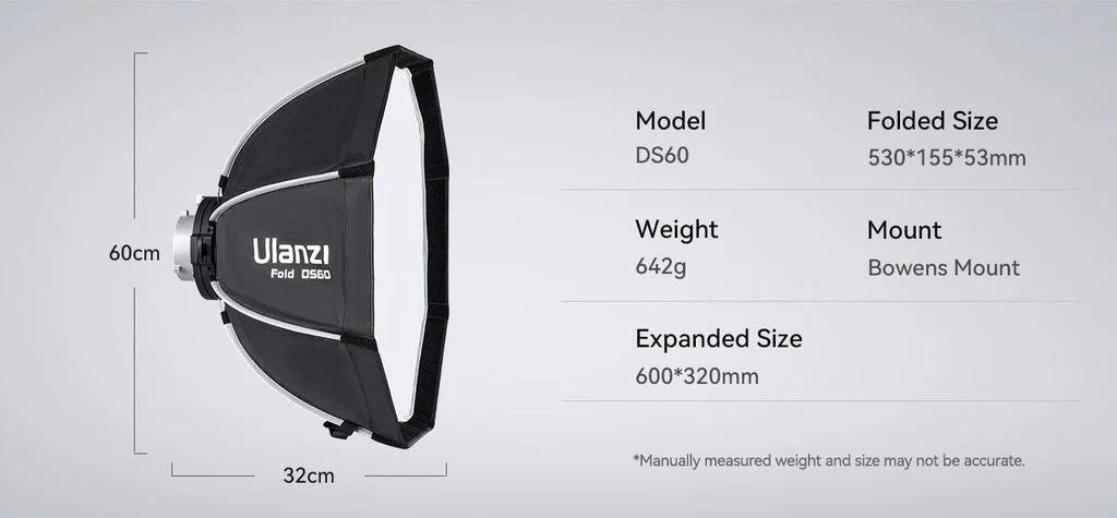 Softbox Ulanzi 60cm / 80cm Octagonal with Bowens Mount (DS60/60cm)