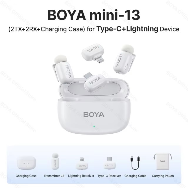 Boya Mini 13 (1 RX Lightning + 1 RX Type-C + 2 TX ) màu trắng