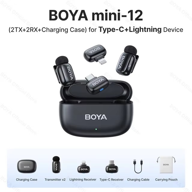 Boya Mini 12 (1 RX Lightning + 1 RX Type-C + 2 TX ) màu đen