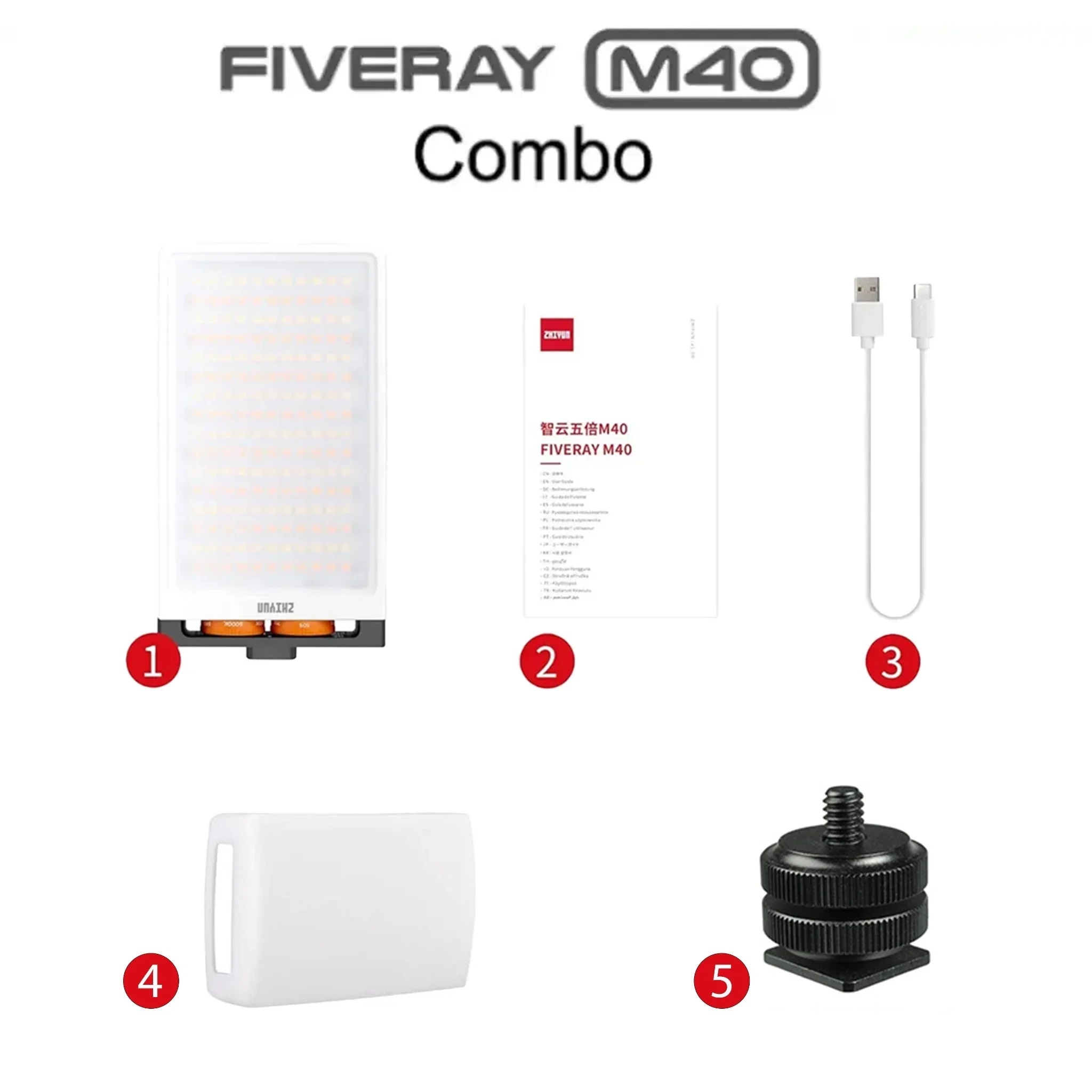 Đèn Zhiyun Fiveray M40 bản Combo, nhiều phụ kiện hơn - Chính hãng