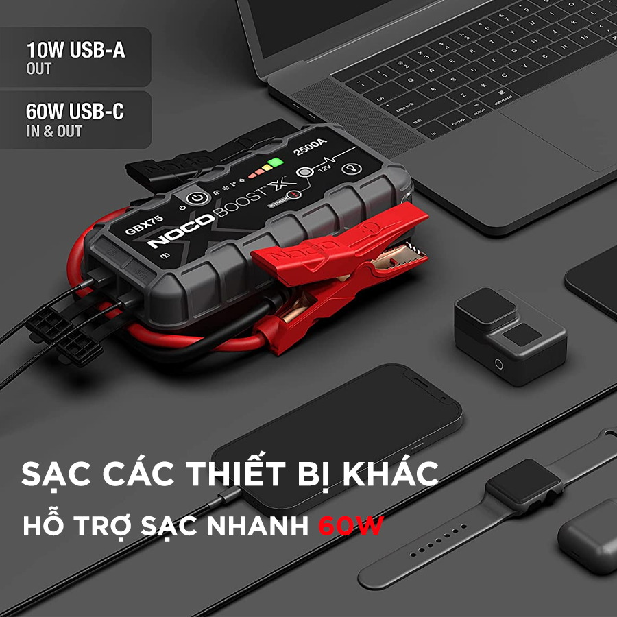 Pin dự phòng kiêm bộ khởi động xe NOCO BOOST X GBX75 12V 2500A 74Wh