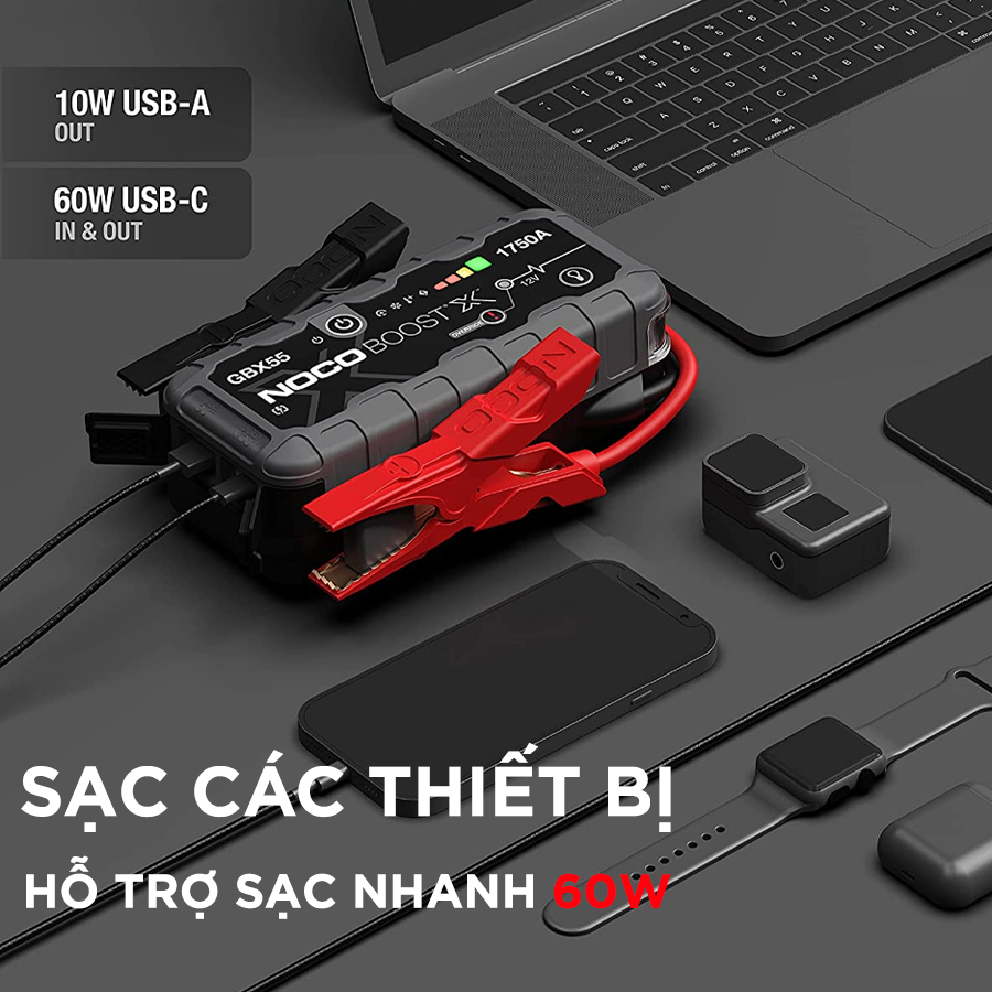Pin dự phòng kiêm bộ khởi động xe NOCO BOOST X GBX55 12V 1750A 46Wh