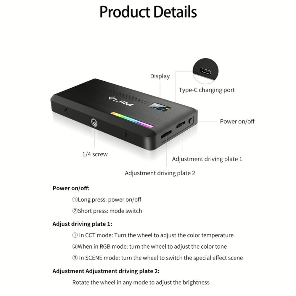 VIJIM VL196 RGB Fill Light - Pin 5000mAh (2500-9000K)