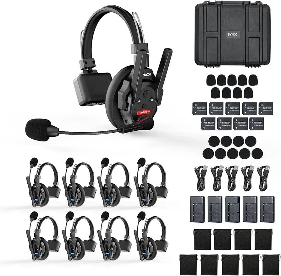 Synco Xtalk XPro9 Wireless Intercom System with 9 Single-Ear Headsets (2.4 GHz)