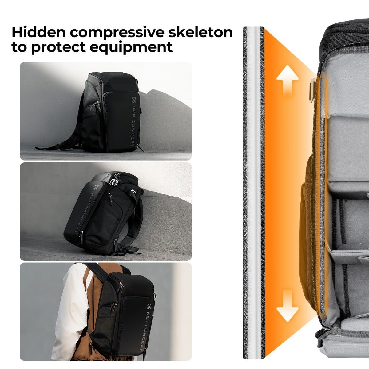 Balo K&F Concept đựng máy ảnh KF13.128V4 laptop, flycam K&F Concept Camera Alpha Backpack Air 25L - Đen