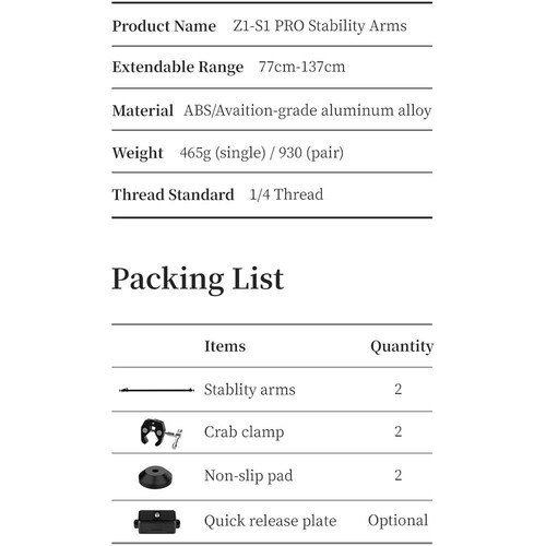 Bộ tay arm ổn định cho Slider YC Onion Z1S1 Pro Stability Arms chính hãng
