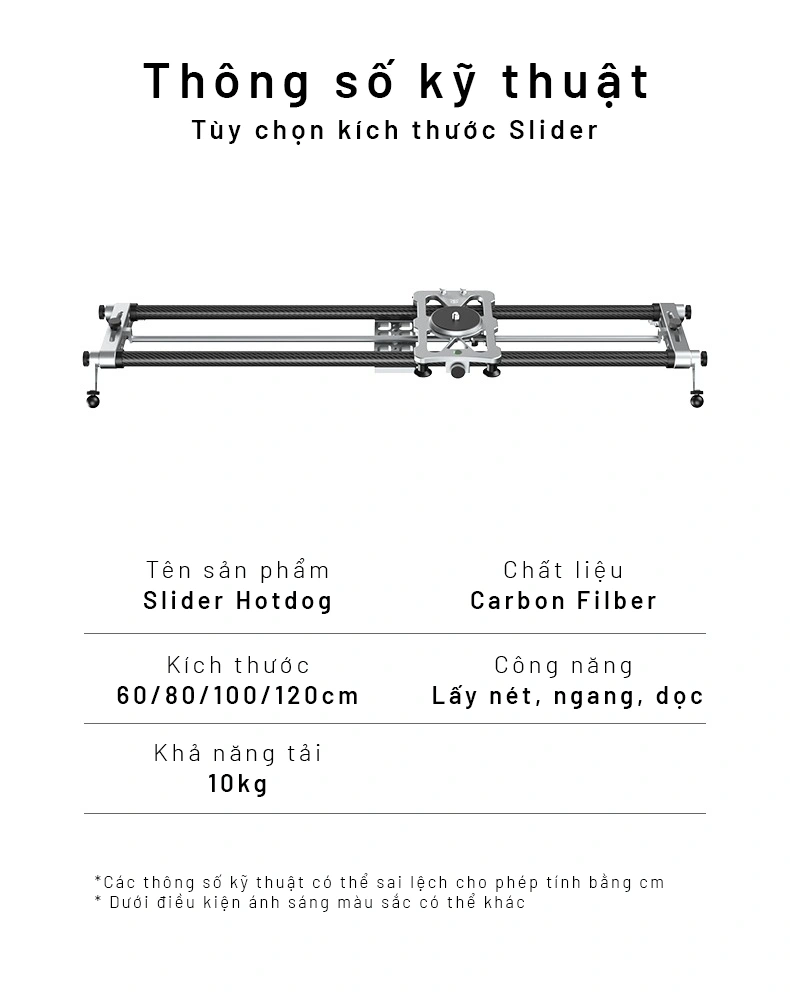 Slider YC Onion Hot Dog Manual Prlx & Pan Bộ thanh trượt gắn máy ảnh hỗ trợ quay phim điều khiển thủ công chính hãng- Size 60cm