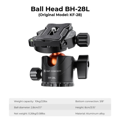 Chân máy ảnh Aluminum K&F Concept T254A7 kèm Ball Head BH-28L (KF09.119) | Chính Hãng