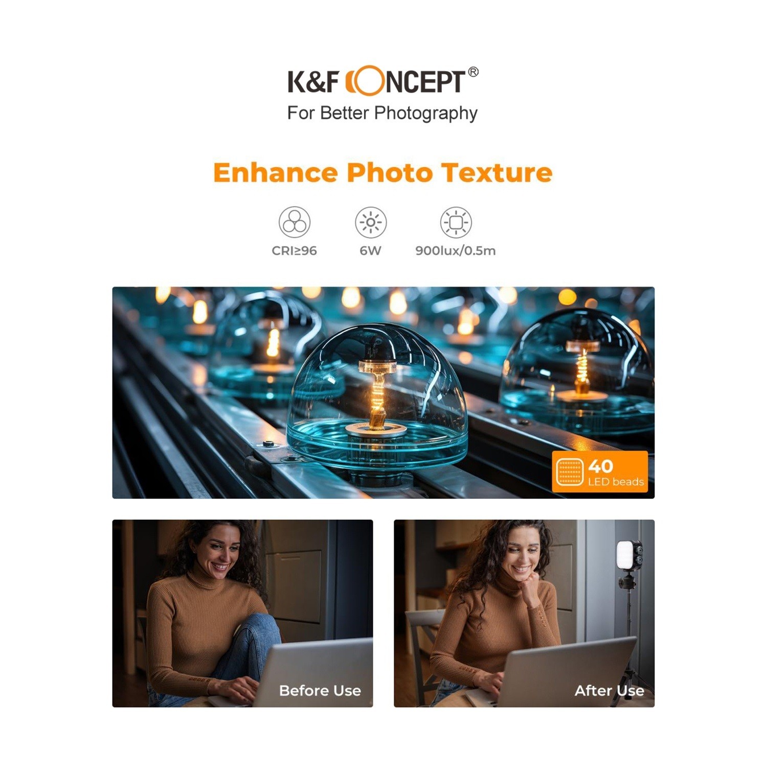 Đèn LED K&F CONCEPT 2500-9900K CRI 96+ 6W | KF34.035