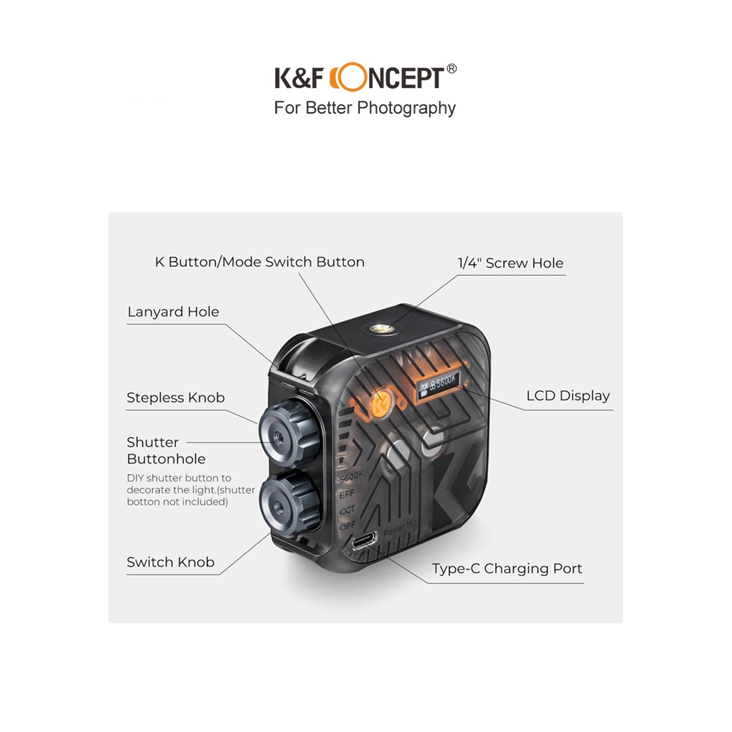 Đèn LED K&F CONCEPT 2500-9900K CRI 96+ 6W | KF34.035