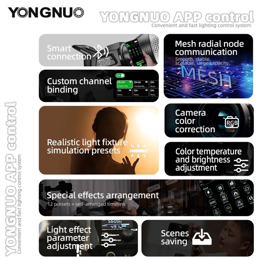 Đèn LED YONGNUO RAY200 2700-6500K 200w - Phù hợp Make up Artist, livestream, quay video