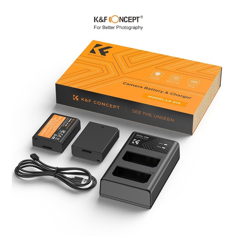 Bộ 2 Pin + 1 Sạc K&F CONCEPT LP-E10 - CHính Hãng