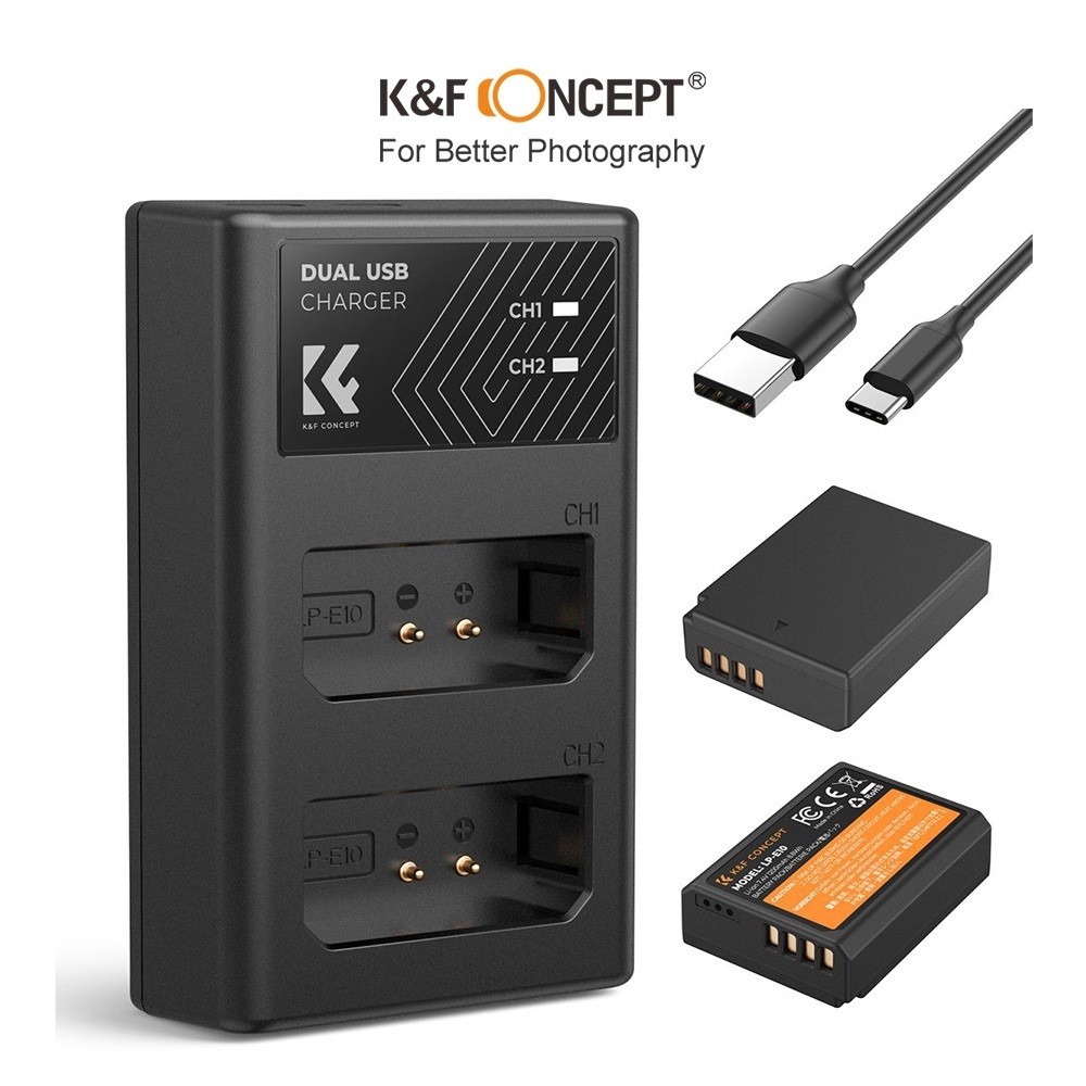 Bộ 2 Pin + 1 Sạc K&F CONCEPT LP-E10 - CHính Hãng
