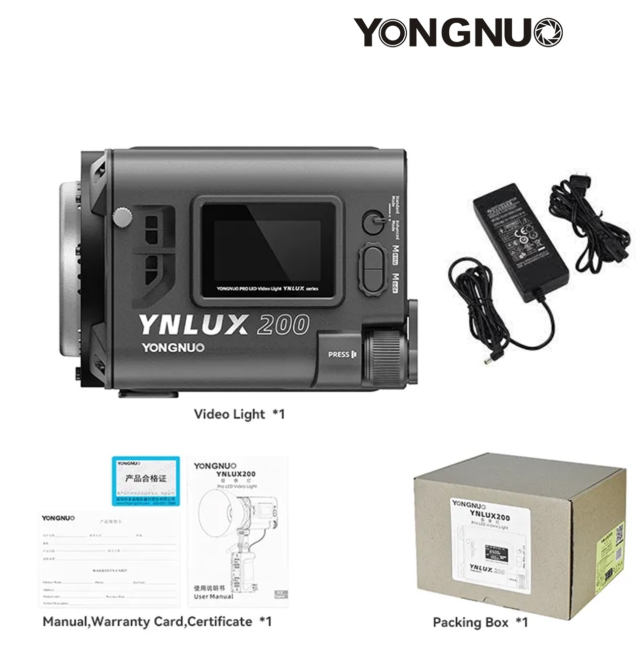 Đèn LED YONGNUO LUX 200 3200 - 5600K 200W - Hàng chính hãng - Tiêu chuẩn