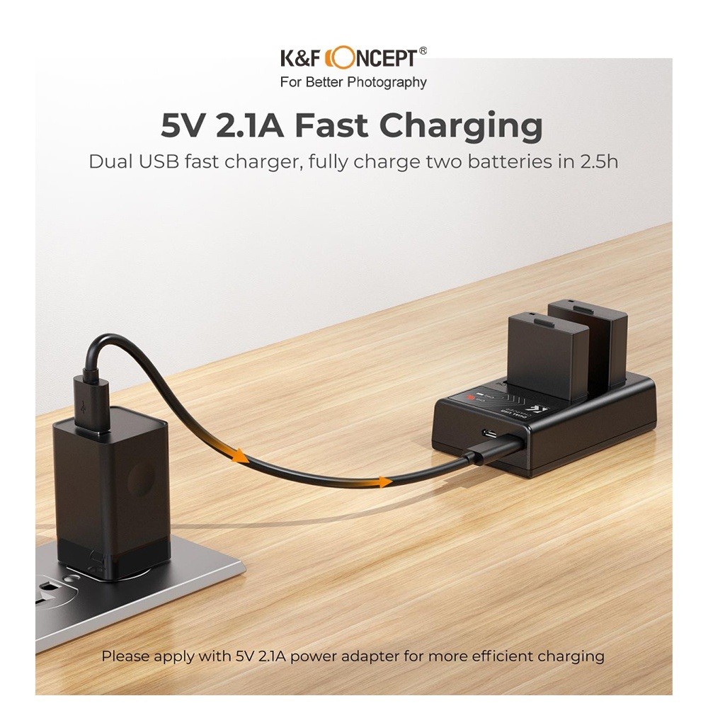 Bộ 2 Pin + 1 Sạc K&F CONCEPT LP-E10 - CHính Hãng