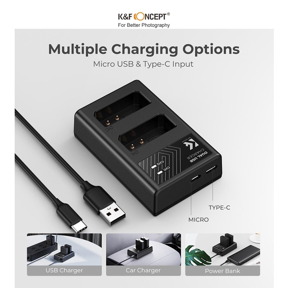 Bộ 2 Pin + 1 Sạc K&F CONCEPT LP-E10 - CHính Hãng
