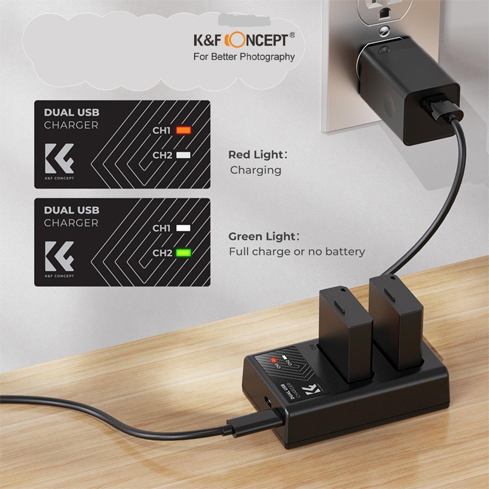 Bộ 2 Pin + 1 Sạc K&F CONCEPT LP-E10 - CHính Hãng