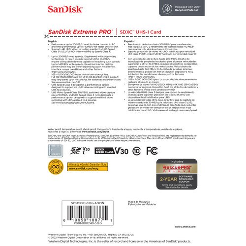 Thẻ nhớ SD SanDisk 512GB ExtremePro 200MB/s