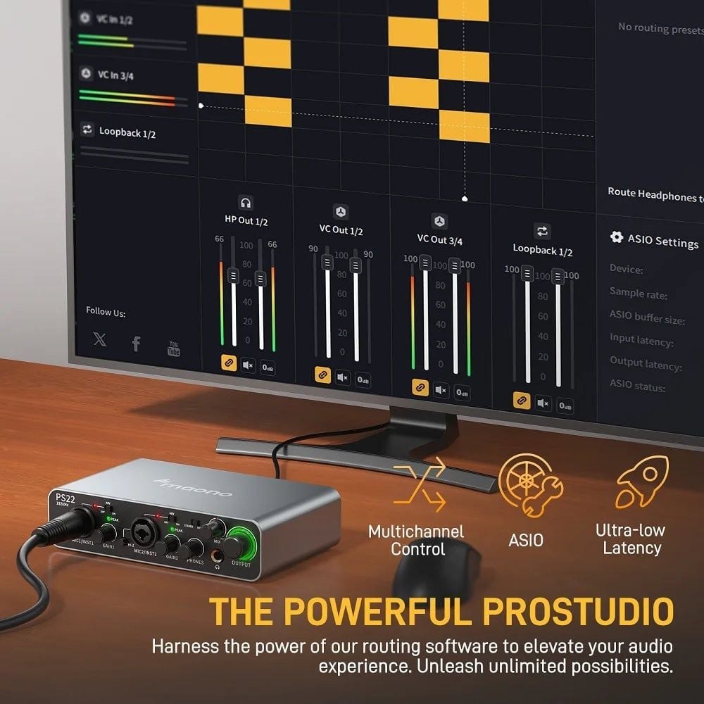 MAONO PS22 Audio Interface Dành Cho Ghi Âm, Sản Xuất Âm Nhạc, Guitar