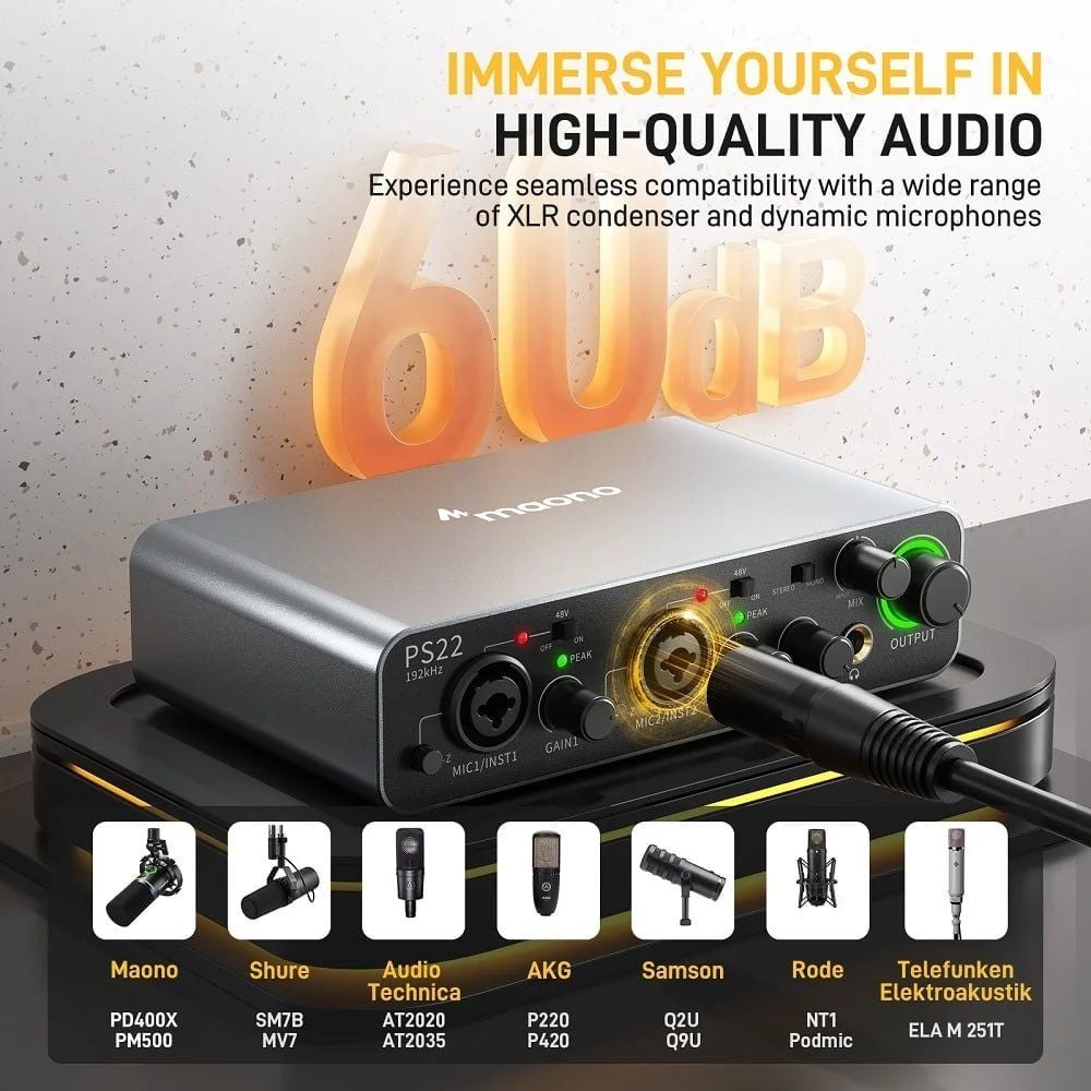 MAONO PS22 Audio Interface Dành Cho Ghi Âm, Sản Xuất Âm Nhạc, Guitar