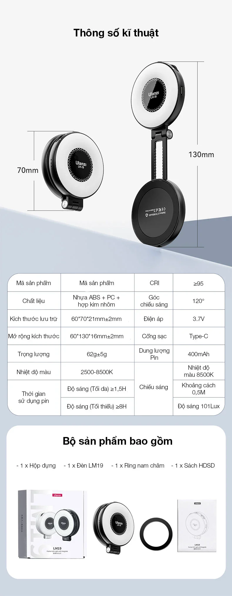 Ulanzi LM19 white đèn fill light hỗ trợ magsafe dành cho điện thoại