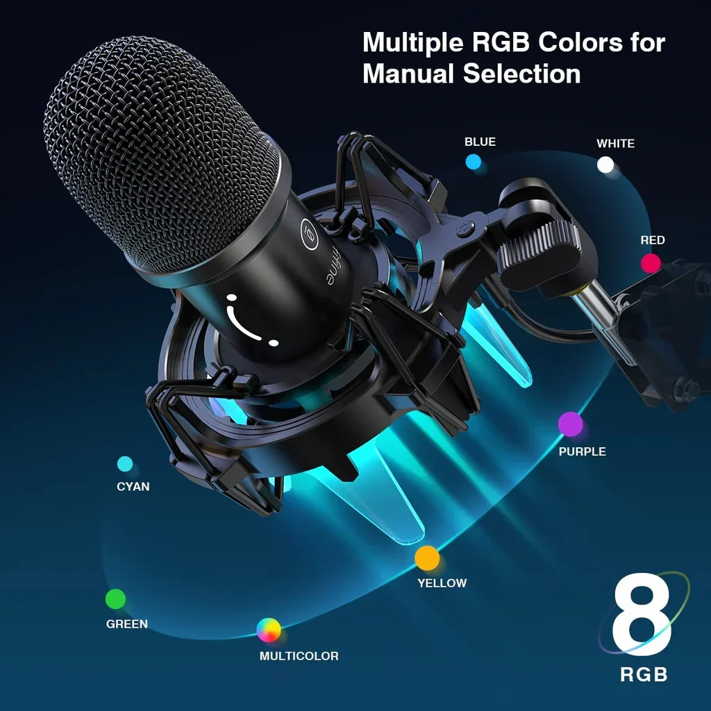 Fifine K651 - Micro thu âm đèn RGB kèm shock mount và giá đỡ scissor arm stand