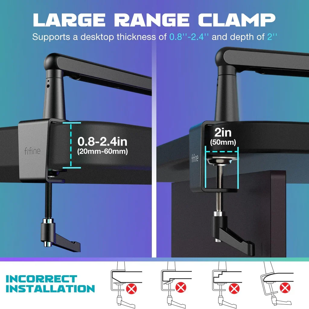 FIFINE BM88 Low-profile Mic Arm Stand with Cable Channeling, Handling Max 1.5KG Mics for Streaming, Podcasting