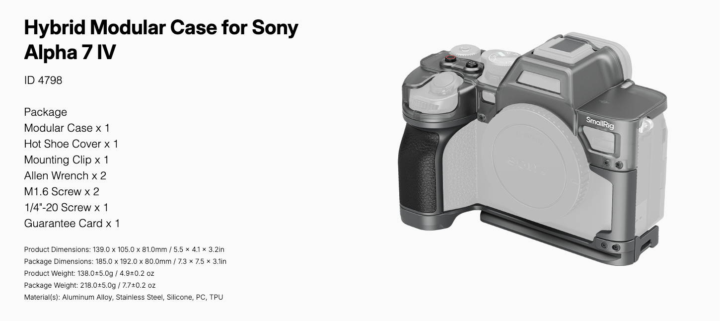 SMALLRIG Hybrid Modular Case for Sony Alpha 7 IV 4798