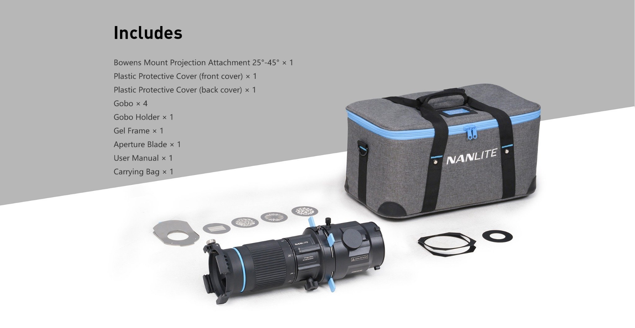 Nanlite PJ-BM-25°-45° Đầu Đèn Hiệu Ứng Zoom Ngàm Bowens Mount