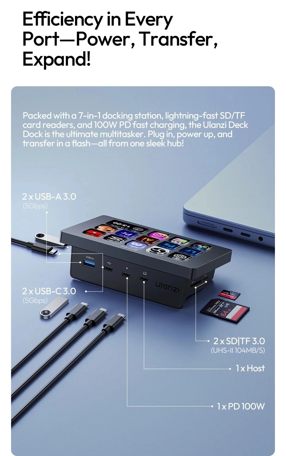Ulanzi D200H Stream Deck Dock AI - Tich hợp 13 phím Macro chức năng