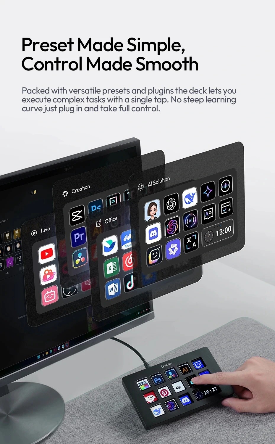 Ulanzi D200H Stream Deck Dock AI - Tich hợp 13 phím Macro chức năng