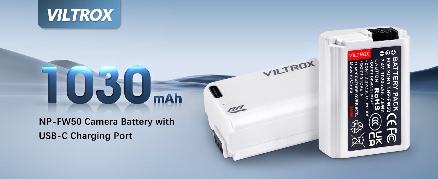 Pin Viltrox TNP-FW50 tích hợp cổng sạc Type-C cho máy ảnh Sony