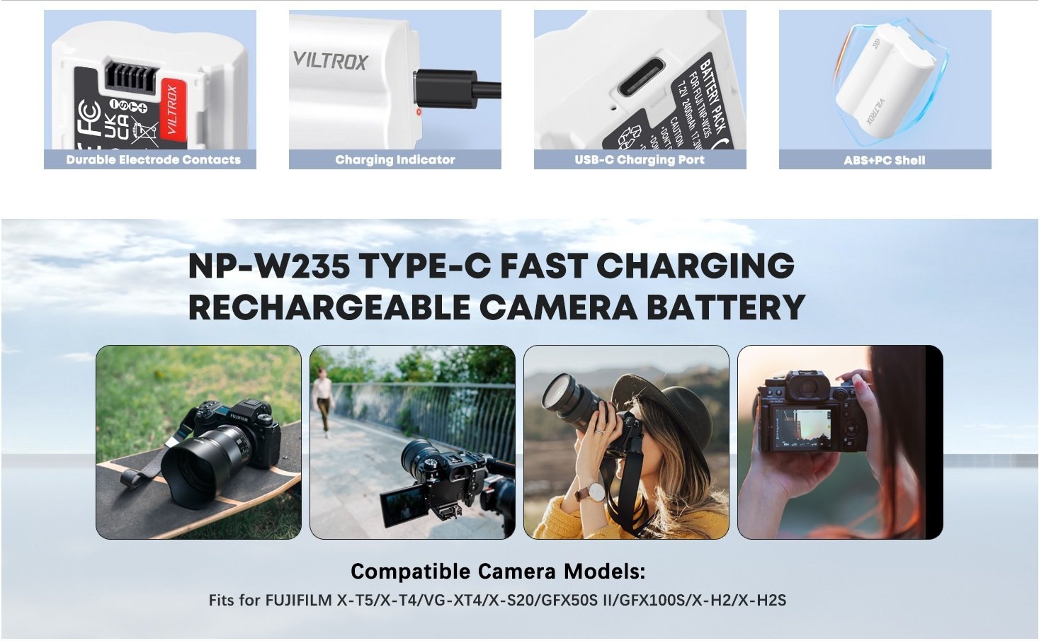Pin Viltrox TNP-W235 tích hợp cổng sạc Type-C cho máy ảnh Fujifilm