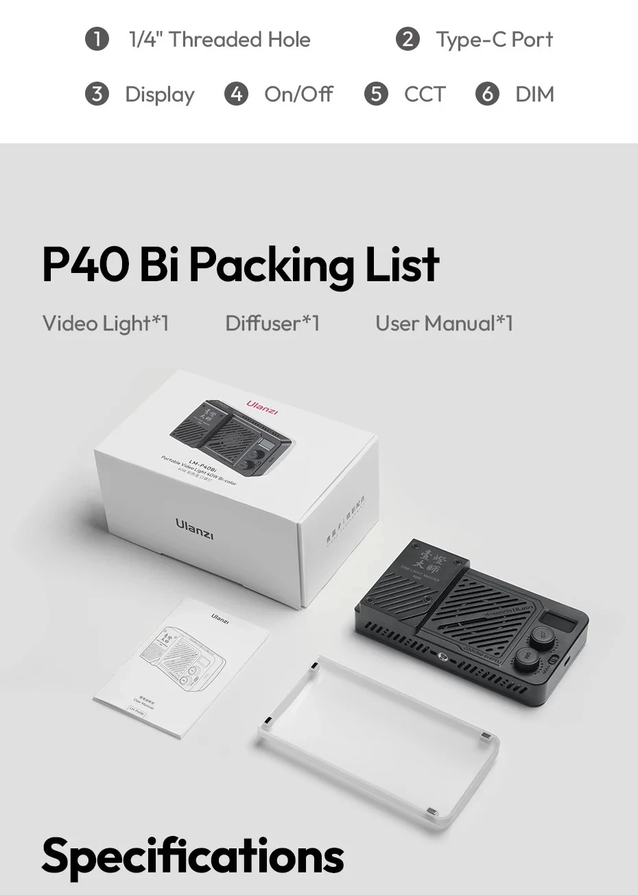 Ulanzi 40W P40 Bi-Color - Đèn Pocket Light Ulanzi LM-P40 Bi Color công suất 40W