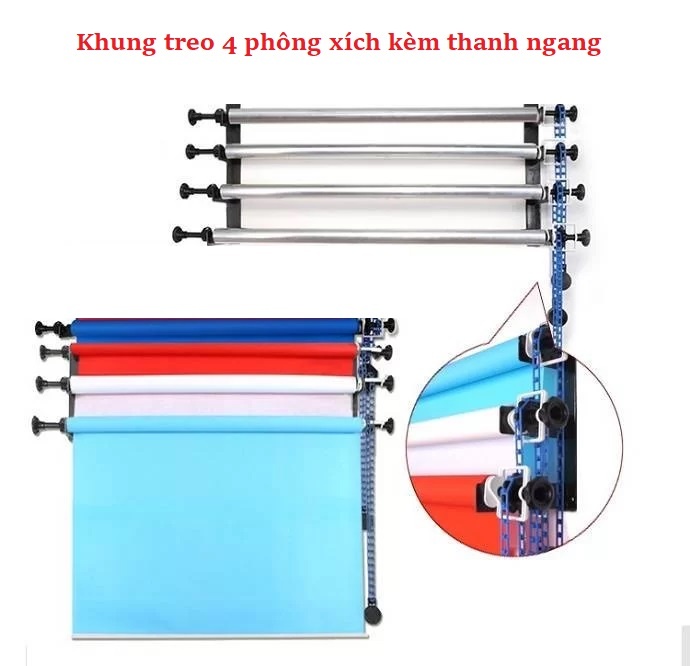 Khung treo phông 4 xích + 4 phông giấy 2.7x10m ( đã kèm trục)